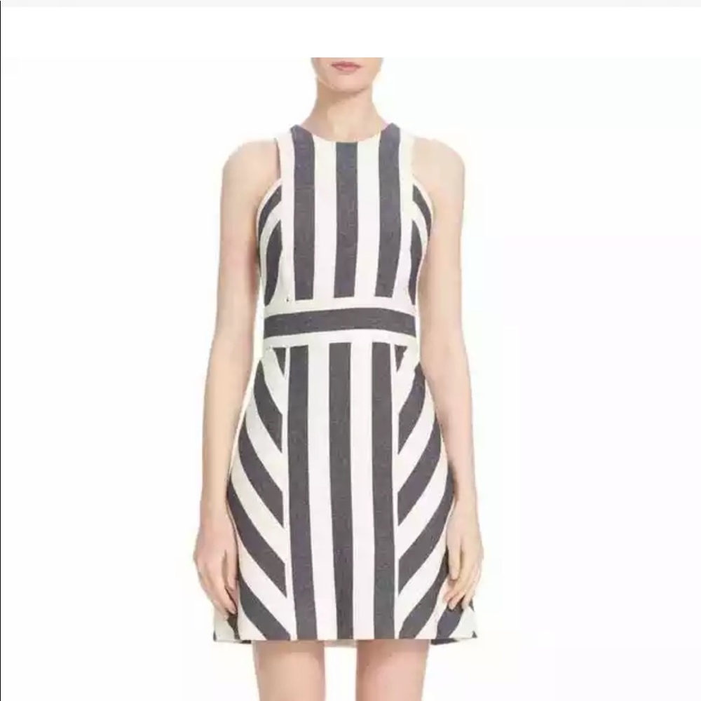 NWT Milly Maya Striped Cotton Blend Sleeveless Woven A-Line Lined Mini Dress.